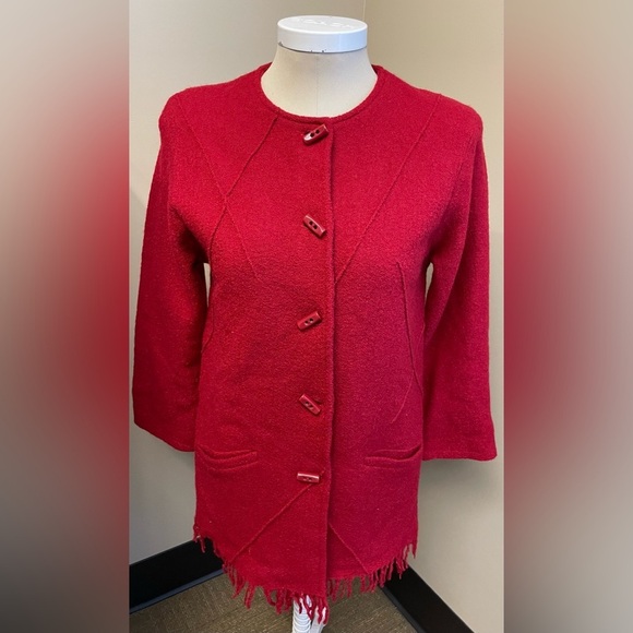 Proportion Petite 100% Wool fire engine red fringe theatre coat women’s size XS - Picture 2 of 9